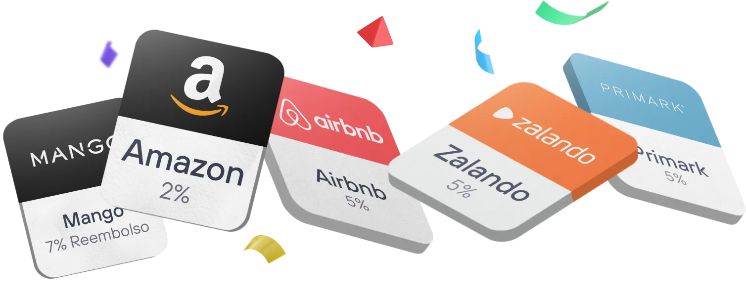 An illustration showing some cards with brands and percentatges