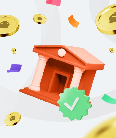 A 3D illustration of a bank