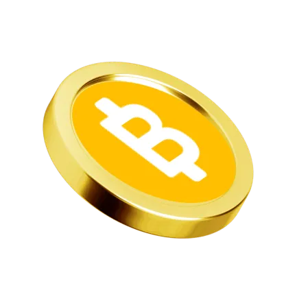 A 3D illustration of a golden coin with a Bitcoin logo on top of it