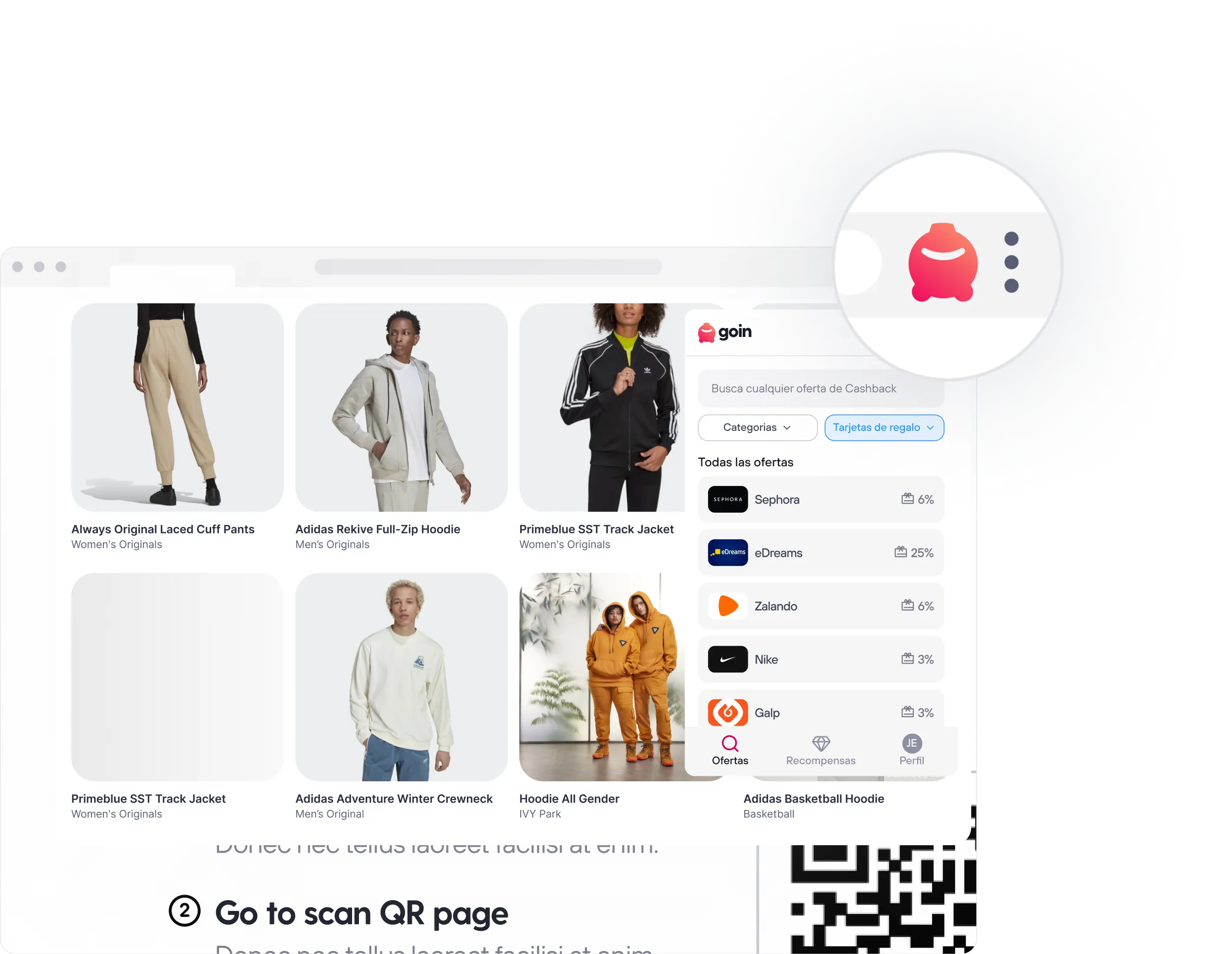 Screenshot of a fashion store showing the Google Chrome extension of Goin