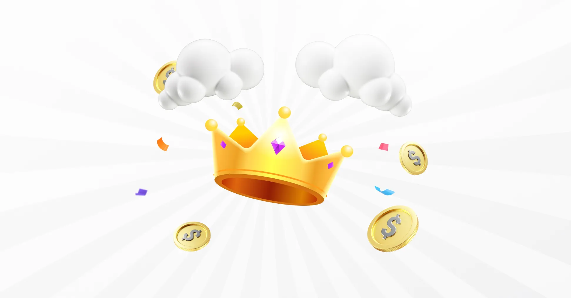 a golden crown surrounded by coins and confetti
